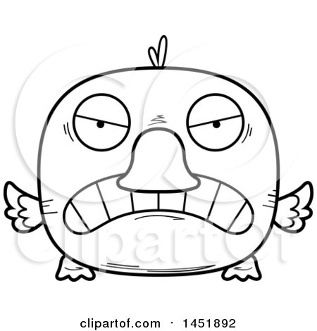 Clipart Graphic of a Cartoon Black and White Lineart Mad Duck Character Mascot - Royalty Free Vector Illustration by Cory Thoman