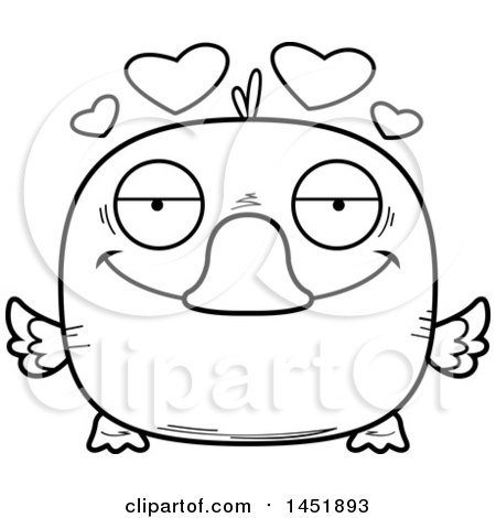 Clipart Graphic of a Cartoon Black and White Lineart Loving Duck Character Mascot - Royalty Free Vector Illustration by Cory Thoman