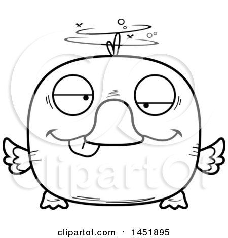 Clipart Graphic of a Cartoon Black and White Lineart Drunk Duck Character  Mascot - Royalty Free Vector Illustration by Cory Thoman #1451895
