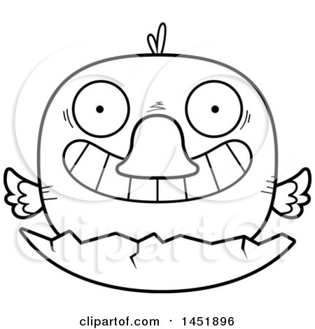 Clipart Graphic of a Cartoon Black and White Lineart Hatching Duck Character Mascot - Royalty Free Vector Illustration by Cory Thoman