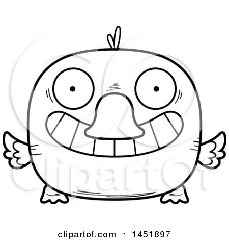 Clipart Graphic of a Cartoon Black and White Lineart Grinning Duck Character Mascot - Royalty Free Vector Illustration by Cory Thoman