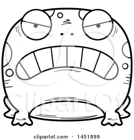 Clipart Graphic of a Cartoon Black and White Lineart Mad Frog Character Mascot - Royalty Free Vector Illustration by Cory Thoman