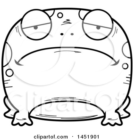 Clipart Graphic of a Cartoon Black and White Lineart Sad Frog Character Mascot - Royalty Free Vector Illustration by Cory Thoman