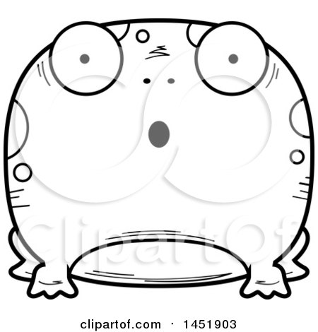 Clipart Graphic of a Cartoon Black and White Lineart Surprised Frog Character Mascot - Royalty Free Vector Illustration by Cory Thoman