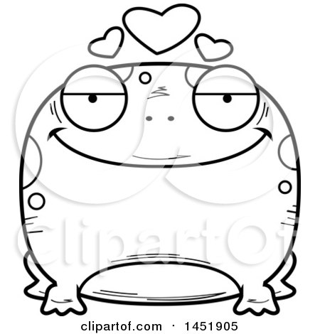 Clipart Graphic of a Cartoon Black and White Lineart Loving Frog Character Mascot - Royalty Free Vector Illustration by Cory Thoman