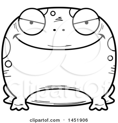 Clipart Graphic of a Cartoon Black and White Lineart Evil Frog Character Mascot - Royalty Free Vector Illustration by Cory Thoman