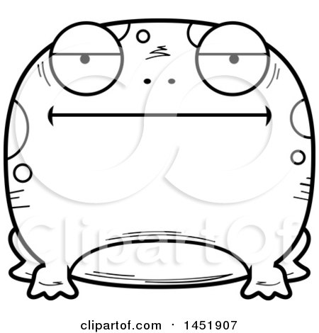 Clipart Graphic of a Cartoon Black and White Lineart Bored Frog Character Mascot - Royalty Free Vector Illustration by Cory Thoman