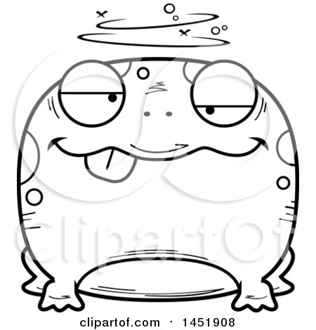 Clipart Graphic of a Cartoon Black and White Lineart Drunk Frog Character Mascot - Royalty Free Vector Illustration by Cory Thoman