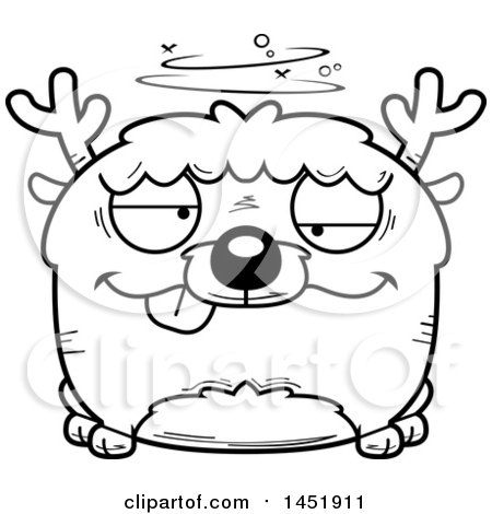 Clipart Graphic of a Cartoon Black and White Lineart Drunk Deer Character Mascot - Royalty Free Vector Illustration by Cory Thoman