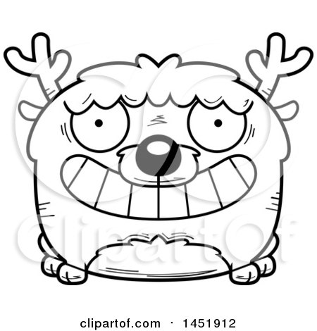 Clipart Graphic of a Cartoon Black and White Lineart Grinning Deer Character Mascot - Royalty Free Vector Illustration by Cory Thoman