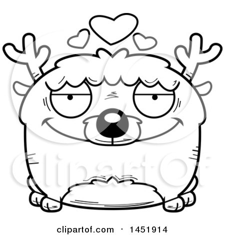 Clipart Graphic of a Cartoon Black and White Lineart Loving Deer Character Mascot - Royalty Free Vector Illustration by Cory Thoman