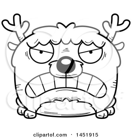 Clipart Graphic of a Cartoon Black and White Lineart Mad Deer Character Mascot - Royalty Free Vector Illustration by Cory Thoman