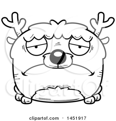 Clipart Graphic of a Cartoon Black and White Lineart Sad Deer Character Mascot - Royalty Free Vector Illustration by Cory Thoman