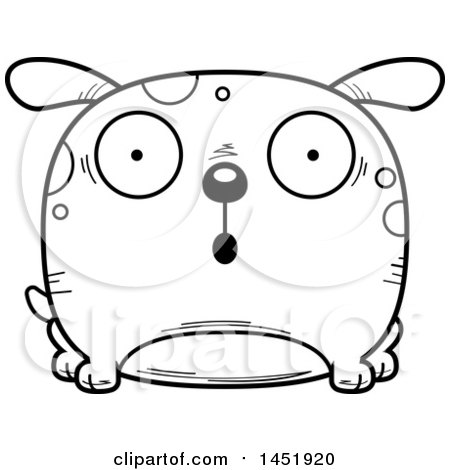 Clipart Graphic of a Cartoon Black and White Lineart Surprised Dog Character Mascot - Royalty Free Vector Illustration by Cory Thoman