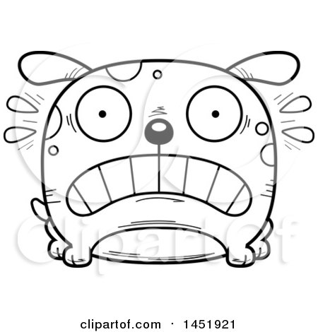 Clipart Graphic of a Cartoon Black and White Lineart Scared Dog Character Mascot - Royalty Free Vector Illustration by Cory Thoman