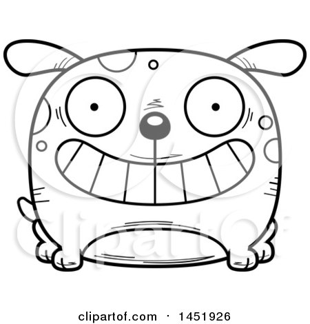 Clipart Graphic of a Cartoon Black and White Lineart Grinning Dog Character Mascot - Royalty Free Vector Illustration by Cory Thoman