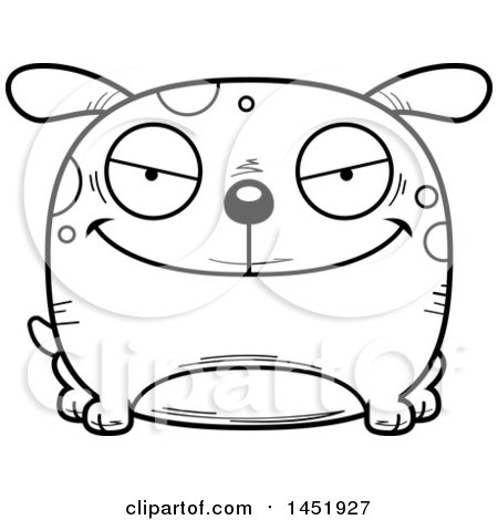 Clipart Graphic of a Cartoon Black and White Lineart Evil Dog Character Mascot - Royalty Free Vector Illustration by Cory Thoman
