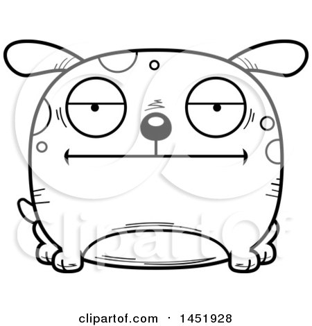 Clipart Graphic of a Cartoon Black and White Lineart Bored Dog Character Mascot - Royalty Free Vector Illustration by Cory Thoman