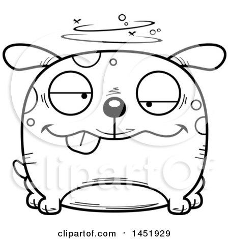 Clipart Graphic of a Cartoon Black and White Lineart Drunk Dog Character Mascot - Royalty Free Vector Illustration by Cory Thoman