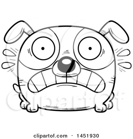 Clipart Graphic of a Cartoon Black and White Lineart Scared Dog Character Mascot - Royalty Free Vector Illustration by Cory Thoman
