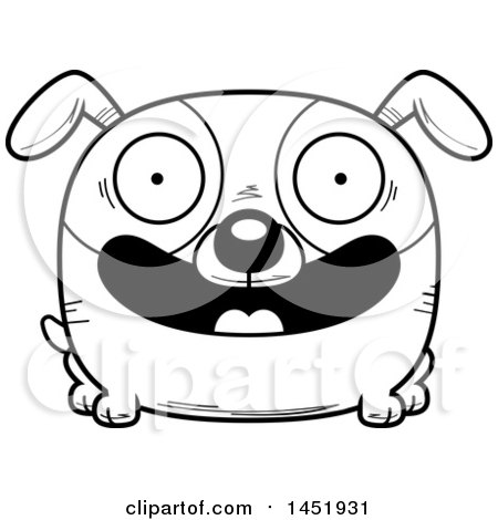 Clipart Graphic of a Cartoon Black and White Lineart Happy Dog Character Mascot - Royalty Free Vector Illustration by Cory Thoman