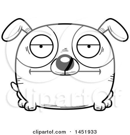 Clipart Graphic of a Cartoon Black and White Lineart Bored Dog Character Mascot - Royalty Free Vector Illustration by Cory Thoman