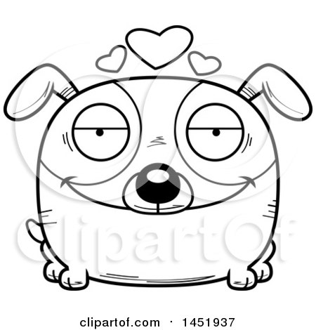 Clipart Graphic of a Cartoon Black and White Lineart Loving Dog Character Mascot - Royalty Free Vector Illustration by Cory Thoman