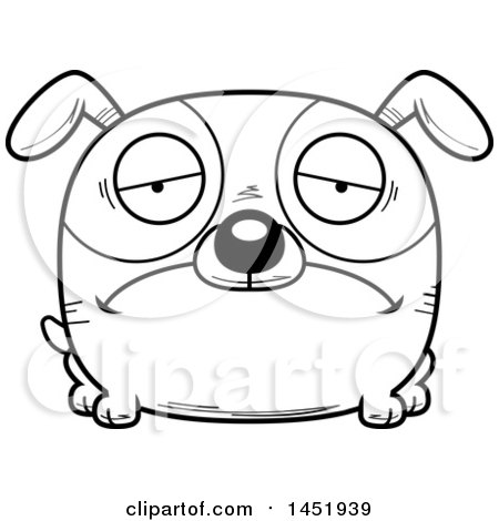 Clipart Graphic of a Cartoon Black and White Lineart Sad Dog Character Mascot - Royalty Free Vector Illustration by Cory Thoman