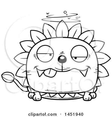 Clipart Graphic of a Cartoon Black and White Lineart Drunk Dandelion Character Mascot - Royalty Free Vector Illustration by Cory Thoman