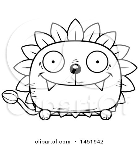 Clipart Graphic of a Cartoon Black and White Lineart Happy Dandelion Character Mascot - Royalty Free Vector Illustration by Cory Thoman