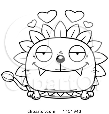 Clipart Graphic of a Cartoon Black and White Lineart Loving Dandelion Character Mascot - Royalty Free Vector Illustration by Cory Thoman