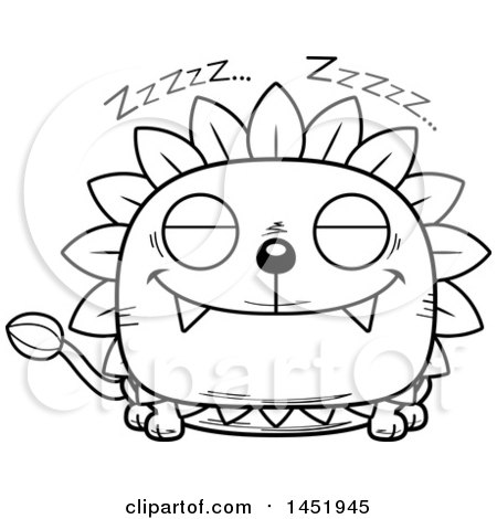 Clipart Graphic of a Cartoon Black and White Lineart Sleeping Dandelion Character Mascot - Royalty Free Vector Illustration by Cory Thoman