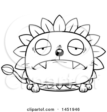 Clipart Graphic of a Cartoon Black and White Lineart Sad Dandelion Character Mascot - Royalty Free Vector Illustration by Cory Thoman