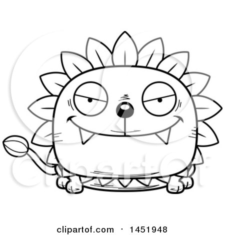 Clipart Graphic of a Cartoon Black and White Lineart Sly Dandelion Character Mascot - Royalty Free Vector Illustration by Cory Thoman