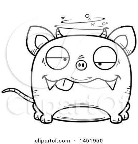 Clipart Graphic of a Cartoon Black and White Lineart Drunk Chupacabra Character Mascot - Royalty Free Vector Illustration by Cory Thoman