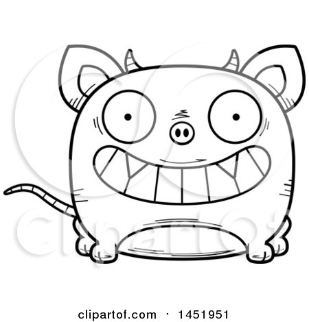 Clipart Graphic of a Cartoon Black and White Lineart Grinning Chupacabra Character Mascot - Royalty Free Vector Illustration by Cory Thoman