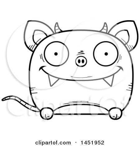 Clipart Graphic of a Cartoon Black and White Lineart Happy Chupacabra Character Mascot - Royalty Free Vector Illustration by Cory Thoman