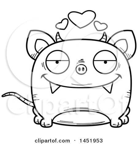 Clipart Graphic of a Cartoon Black and White Lineart Loving Chupacabra Character Mascot - Royalty Free Vector Illustration by Cory Thoman