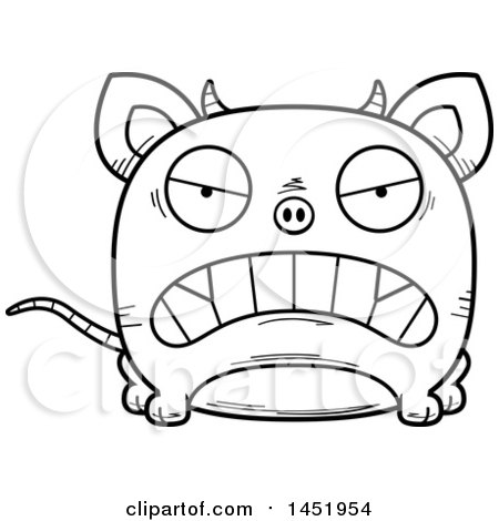 Clipart Graphic of a Cartoon Black and White Lineart Mad Chupacabra Character Mascot - Royalty Free Vector Illustration by Cory Thoman