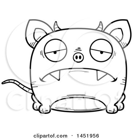 Clipart Graphic of a Cartoon Black and White Lineart Sad Chupacabra Character Mascot - Royalty Free Vector Illustration by Cory Thoman
