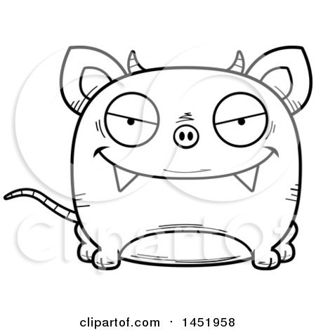 Clipart Graphic of a Cartoon Black and White Lineart Sly Chupacabra Character Mascot - Royalty Free Vector Illustration by Cory Thoman