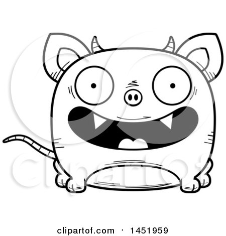 Clipart Graphic of a Cartoon Black and White Lineart Smiling Chupacabra Character Mascot - Royalty Free Vector Illustration by Cory Thoman