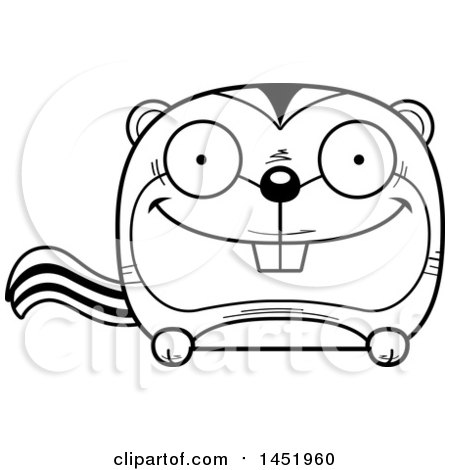 Clipart Graphic of a Cartoon Black and White Lineart Happy Chipmunk Character Mascot - Royalty Free Vector Illustration by Cory Thoman