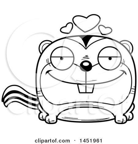 Clipart Graphic of a Cartoon Black and White Lineart Loving Chipmunk Character Mascot - Royalty Free Vector Illustration by Cory Thoman