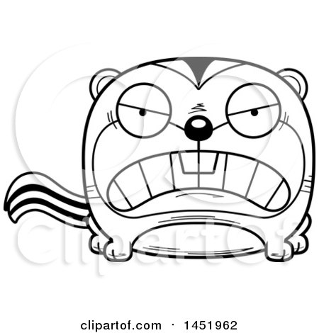 Clipart Graphic of a Cartoon Black and White Lineart Mad Chipmunk Character Mascot - Royalty Free Vector Illustration by Cory Thoman