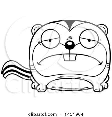 Clipart Graphic of a Cartoon Black and White Lineart Sad Chipmunk Character Mascot - Royalty Free Vector Illustration by Cory Thoman