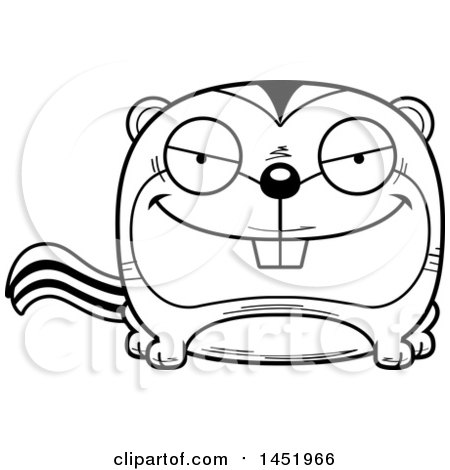 Clipart Graphic of a Cartoon Black and White Lineart Sly Chipmunk Character Mascot - Royalty Free Vector Illustration by Cory Thoman