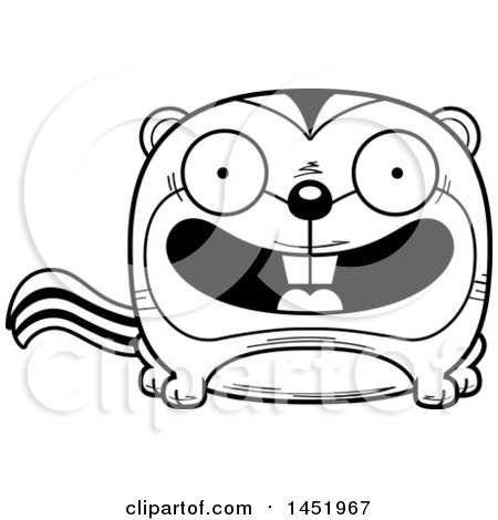 Clipart Graphic of a Cartoon Black and White Lineart Smiling Chipmunk Character Mascot - Royalty Free Vector Illustration by Cory Thoman