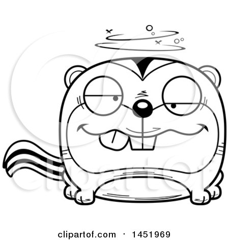 Clipart Graphic of a Cartoon Black and White Lineart Drunk Chipmunk Character Mascot - Royalty Free Vector Illustration by Cory Thoman