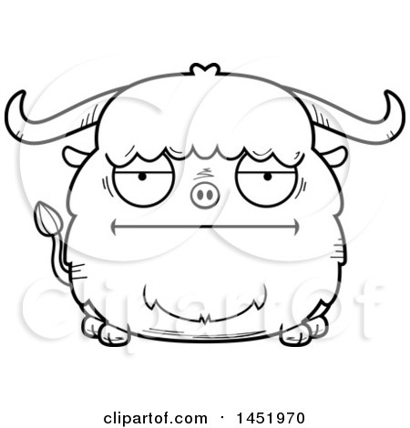 Clipart Graphic of a Cartoon Black and White Lineart Bored Ox Character Mascot - Royalty Free Vector Illustration by Cory Thoman